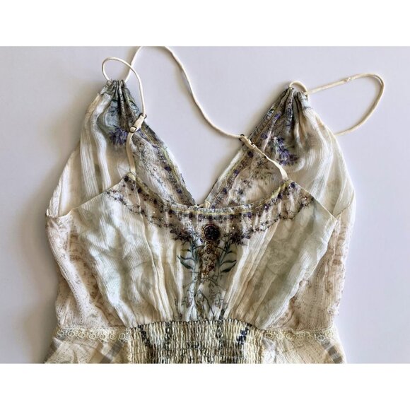 Camilla Strap Dress with Shaped Waistband Memories of Moree Cream Size Medium - Picture 8 of 11